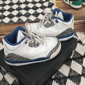 Jordan White and Blue Mid-Top Sneakers